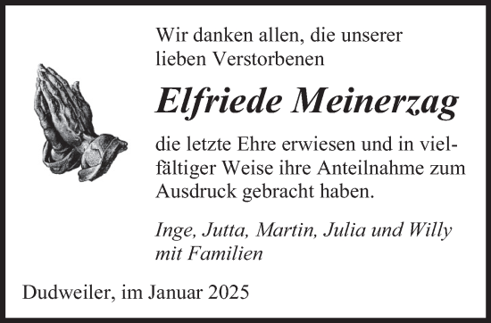 Todesanzeige von Elfriede Meinerzag von saarbruecker_zeitung