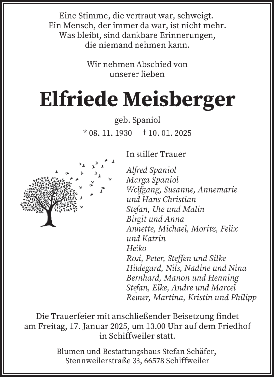 Todesanzeige von Elfriede Meisberger von saarbruecker_zeitung