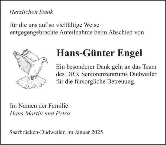 Todesanzeige von Hans-Günter Engel von saarbruecker_zeitung