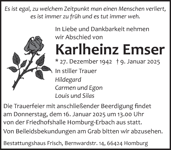 Todesanzeige von Karlheinz Emser von saarbruecker_zeitung