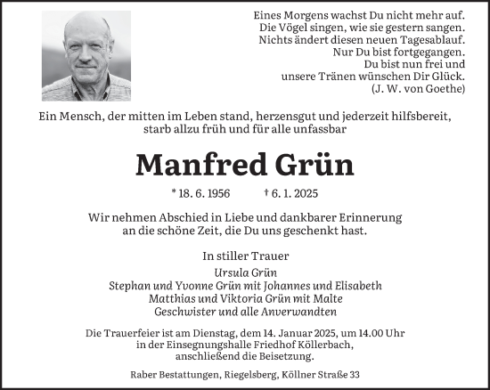 Todesanzeige von Manfred Grün von saarbruecker_zeitung