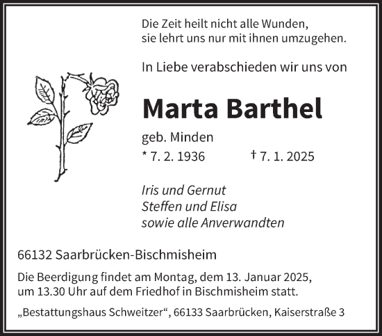 Todesanzeige von Marta Barthel von saarbruecker_zeitung