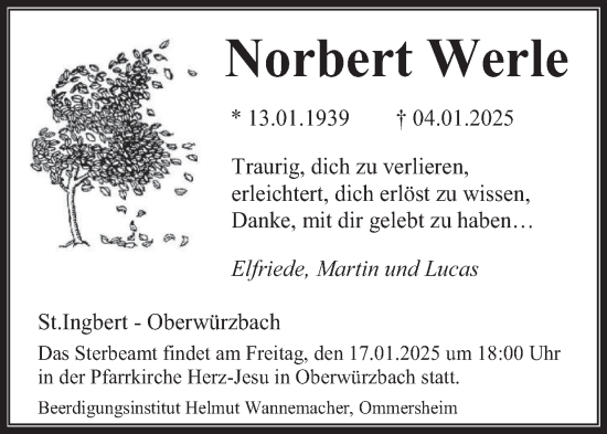 Todesanzeige von Norbert Werle von saarbruecker_zeitung