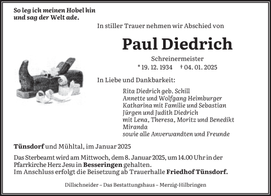 Todesanzeige von Paul Diedrich von saarbruecker_zeitung