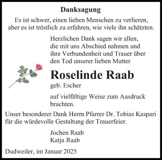 Todesanzeige von Roselinde Raab von saarbruecker_zeitung