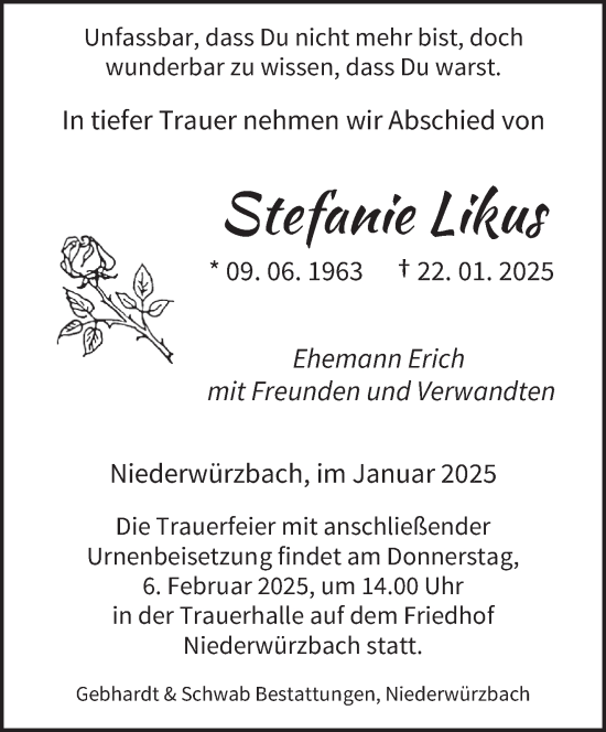 Todesanzeige von Stefanie Likus von saarbruecker_zeitung