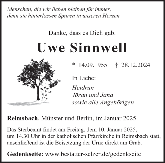 Todesanzeige von Uwe Sinnwell von saarbruecker_zeitung