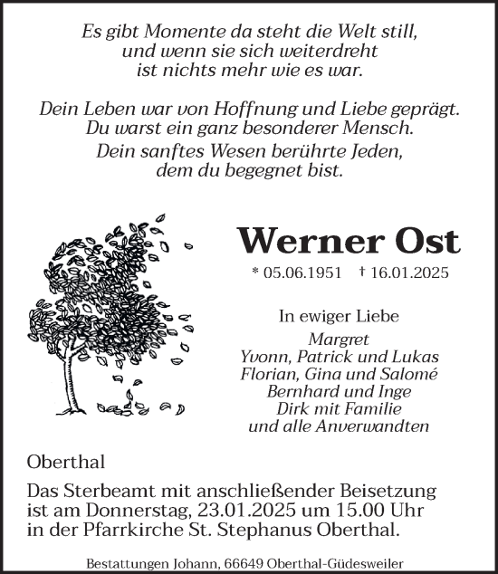 Todesanzeige von Werner Ost von saarbruecker_zeitung