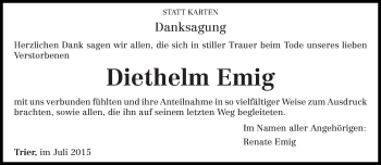 Todesanzeige von Diethelm Emig von trierischer_volksfreund