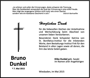 Todesanzeige von Bruno Dunkel von trierischer_volksfreund
