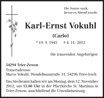 Todesanzeige von Karl-Ernst Vokuhl von TRIERISCHER VOLKSFREUND