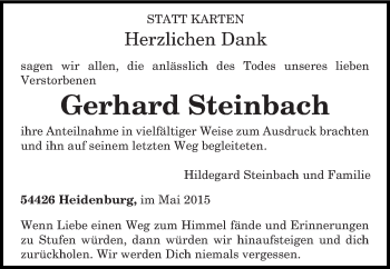 Todesanzeige von Gerhard Steinbach von trierischer_volksfreund