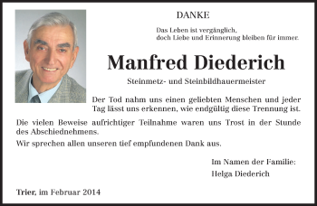 Todesanzeige von Manfred Diederich von trierischer_volksfreund