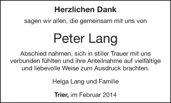 Todesanzeige von Peter Lang von trierischer_volksfreund