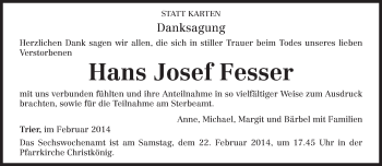 Todesanzeige von Hans Josef Fesser von trierischer_volksfreund