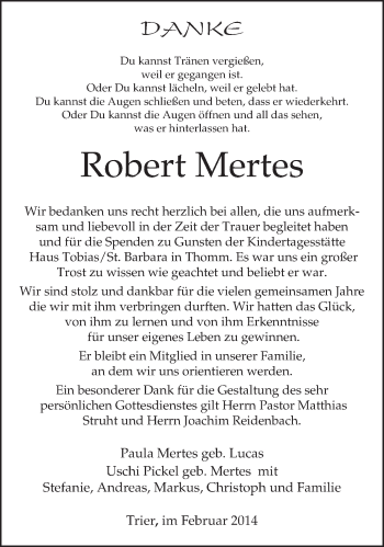 Todesanzeige von Robert Mertes von trierischer_volksfreund