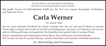 Todesanzeige von Carla Werner von trierischer_volksfreund