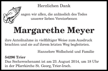 Todesanzeige von Margarethe Meyer von trierischer_volksfreund