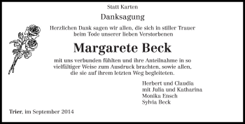 Todesanzeige von Margarete Beck von trierischer_volksfreund