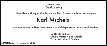 Todesanzeige von Karl Michels von trierischer_volksfreund