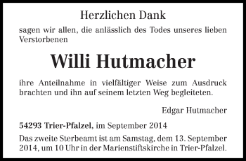 Todesanzeige von Willi Hutmacher von trierischer_volksfreund