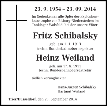 Todesanzeige von Fritz und Heinz  von trierischer_volksfreund