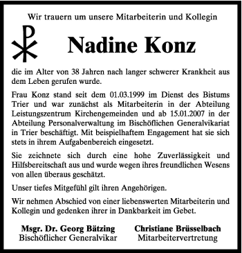 Todesanzeige von Nadine Konz von trierischer_volksfreund