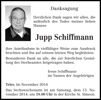 Todesanzeige von Jupp Schiffmann von trierischer_volksfreund