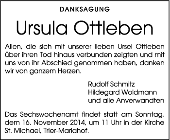 Todesanzeige von Ursula Ottleben von trierischer_volksfreund