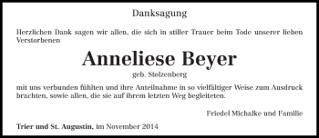 Todesanzeige von Anneliese Beyer von trierischer_volksfreund