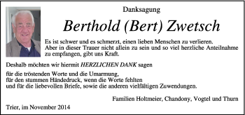 Todesanzeige von Berthold  Zwetsch von trierischer_volksfreund