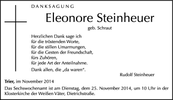 Todesanzeige von Eleonore Steinheuer von trierischer_volksfreund