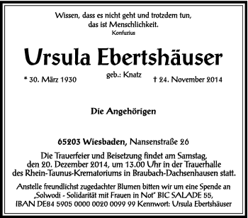Todesanzeige von Ursula Ebertshäuser von trierischer_volksfreund