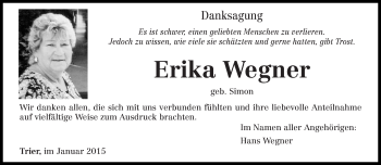 Todesanzeige von Erika Wegner von trierischer_volksfreund