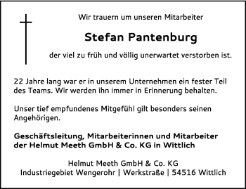 Todesanzeige von Stefan Pantenburg von trierischer_volksfreund