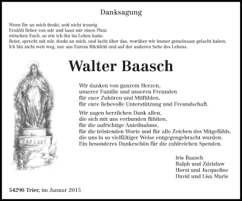 Todesanzeige von Walter Baasch von trierischer_volksfreund