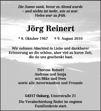 Todesanzeige von Jörg Reinert von TRIERISCHER VOLKSFREUND