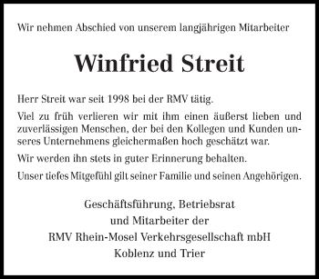 Todesanzeige von Winfried Streit von trierischer_volksfreund