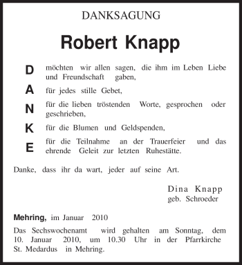 Todesanzeige von Robert Knapp von TRIERISCHER VOLKSFREUND