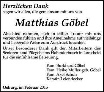 Todesanzeige von Matthias Göbel von trierischer_volksfreund