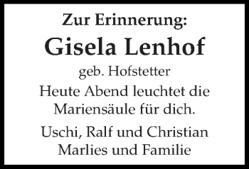 Todesanzeige von Gisela Lenhof von trierischer_volksfreund