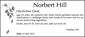 Todesanzeige von Norbert Hill von trierischer_volksfreund