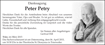 Todesanzeige von Peter Petry von trierischer_volksfreund