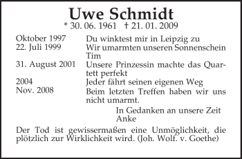 Todesanzeige von Uwe Schmidt von TRIERISCHER VOLKSFREUND