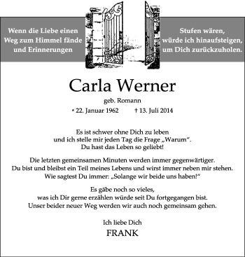 Todesanzeige von Carla Werner von trierischer_volksfreund