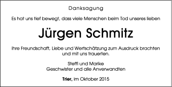 Todesanzeige von Jürgen Schmitz von trierischer_volksfreund