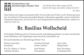 Todesanzeige von Basilius Wollscheid von trierischer_volksfreund