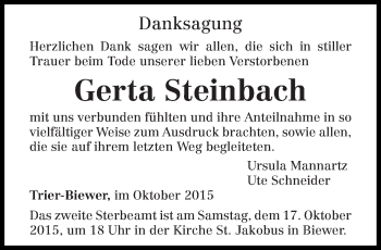 Todesanzeige von Gerta Steinbach von trierischer_volksfreund