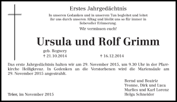 Todesanzeige von Ursula und Rolf Grimm von trierischer_volksfreund