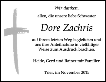 Todesanzeige von Dore Zachris von trierischer_volksfreund